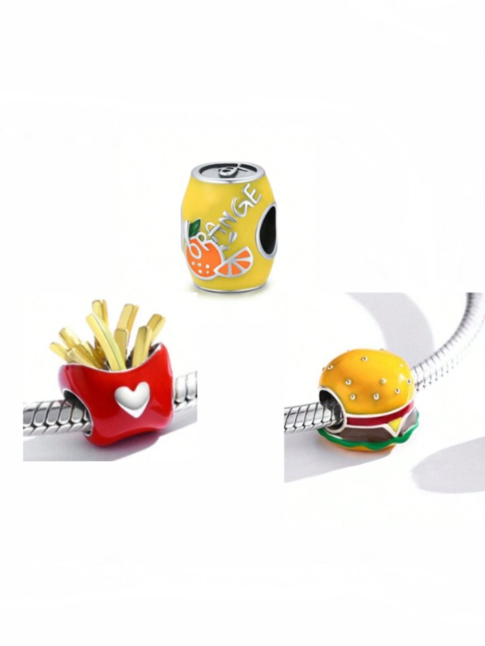 New Set of Three Charms Hamburger Orange Soda and French Fries